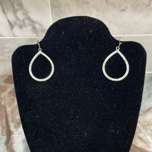 GUC Rhinestone Crystal Tear Drop Dangle Hoop Silver Earrings